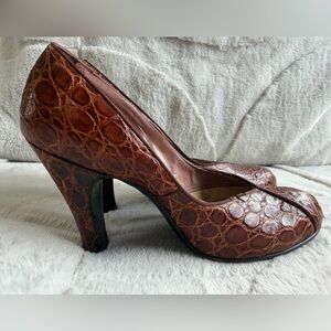 VINTAGE 40s/50s! Farr Genuine Alligator Brown High Heel Pumps 6.5 Narrow